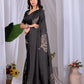Aastha Fashion Black Soft Satin Georgette Printed Saree