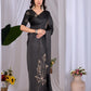 Aastha Fashion Black Soft Satin Georgette Printed Saree