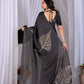 Aastha Fashion Black Soft Satin Georgette Printed Saree