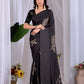 Aastha Fashion Black Soft Satin Georgette Printed Saree