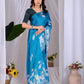 Aastha Fashion Teal Blue Soft Satin Georgette Printed Saree