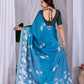 Aastha Fashion Teal Blue Soft Satin Georgette Printed Saree