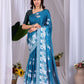 Aastha Fashion Teal Blue Soft Satin Georgette Printed Saree