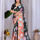 Aastha Fashion Black Soft Satin Georgette Printed Saree