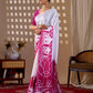 Aastha Fashion White Soft Satin Georgette Printed Saree