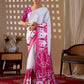 Aastha Fashion White Soft Satin Georgette Printed Saree