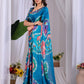 Aastha Fashion Teal Soft Satin Georgette Printed Saree