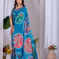 Aastha Fashion Teal Soft Satin Georgette Printed Saree