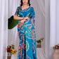 Aastha Fashion Teal Soft Satin Georgette Printed Saree