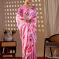 Aastha Fashion Pink Soft Satin Georgette Printed Saree