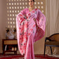 Aastha Fashion Pink Soft Satin Georgette Printed Saree