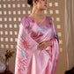 Aastha Fashion Pink Soft Satin Georgette Printed Saree