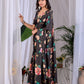 Aastha Fashion Black Soft Satin Georgette Printed Saree