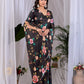 Aastha Fashion Black Soft Satin Georgette Printed Saree