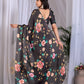 Aastha Fashion Black Soft Satin Georgette Printed Saree