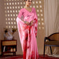 Aastha Fashion Pink Soft Satin Georgette Printed Saree