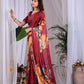 Aastha Fashion Maroon Soft Satin Georgette Printed Saree
