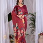 Aastha Fashion Maroon Soft Satin Georgette Printed Saree