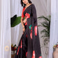 Aastha Fashion Black Soft Satin Georgette Printed Saree