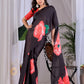Aastha Fashion Black Soft Satin Georgette Printed Saree