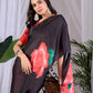 Aastha Fashion Black Soft Satin Georgette Printed Saree