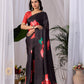 Aastha Fashion Black Soft Satin Georgette Printed Saree