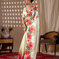 Aastha Fashion Cream Soft Satin Georgette Printed Saree