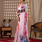 Aastha Fashion Peach Soft Satin Georgette Printed Saree