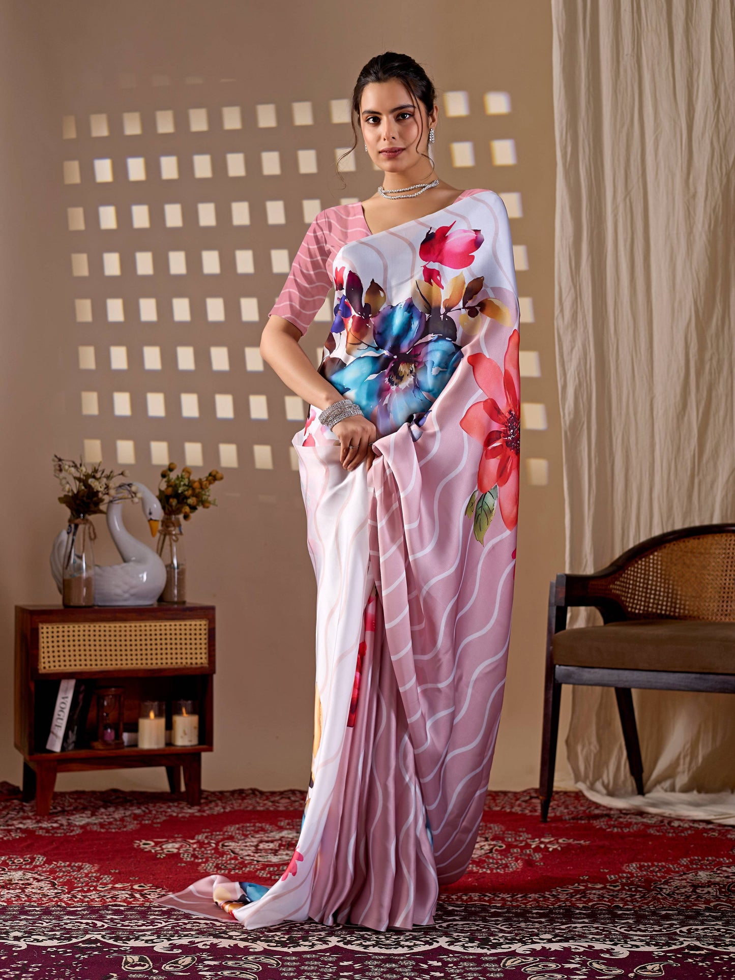 Aastha Fashion Peach Soft Satin Georgette Printed Saree