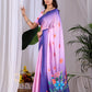 Aastha Fashion Pink Soft Satin Georgette Printed Saree