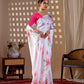 Aastha Fashion White Soft Satin Georgette Printed Saree