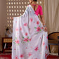 Aastha Fashion White Soft Satin Georgette Printed Saree