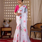 Aastha Fashion White Soft Satin Georgette Printed Saree