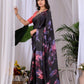 Aastha Fashion Black Soft Satin Georgette Printed Saree