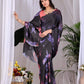 Aastha Fashion Black Soft Satin Georgette Printed Saree