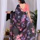 Aastha Fashion Black Soft Satin Georgette Printed Saree
