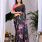 Aastha Fashion Black Soft Satin Georgette Printed Saree