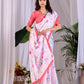 Aastha Fashion Pink Soft Satin Georgette Printed Saree
