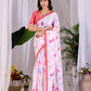 Aastha Fashion Pink Soft Satin Georgette Printed Saree