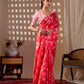 Aastha Fashion Red Soft Satin Georgette Printed Saree
