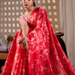 Aastha Fashion Red Soft Satin Georgette Printed Saree