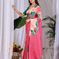 Aastha Fashion Pink Soft Satin Georgette Printed Saree
