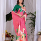 Aastha Fashion Pink Soft Satin Georgette Printed Saree
