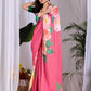 Aastha Fashion Pink Soft Satin Georgette Printed Saree