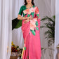 Aastha Fashion Pink Soft Satin Georgette Printed Saree