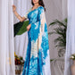 Aastha Fashion Teal Blue Soft Satin Georgette Printed Saree