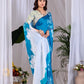 Aastha Fashion Teal Blue Soft Satin Georgette Printed Saree