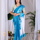 Aastha Fashion Teal Blue Soft Satin Georgette Printed Saree
