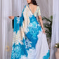 Aastha Fashion Teal Blue Soft Satin Georgette Printed Saree