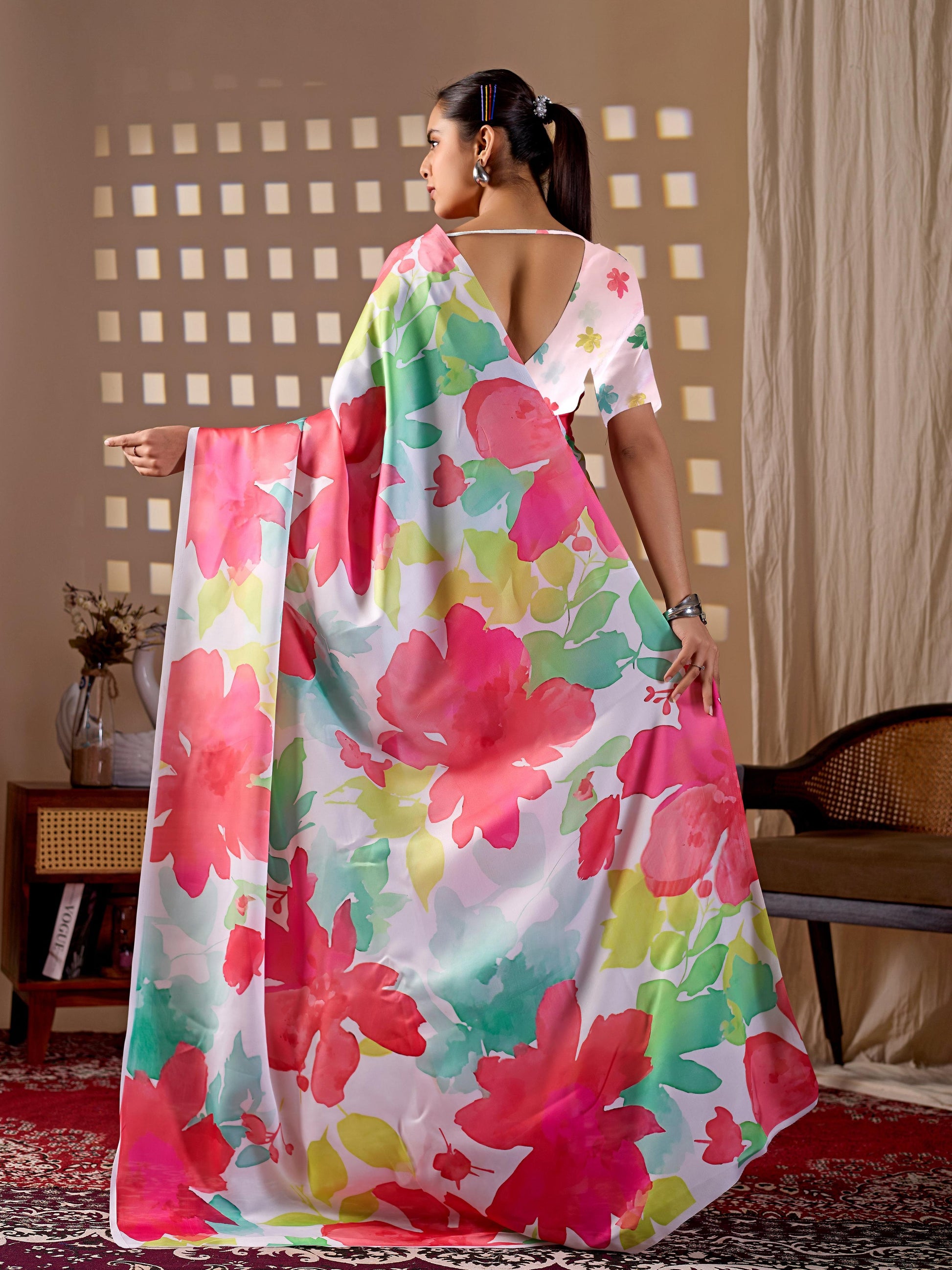 Aastha Fashion Multi Soft Satin Georgette Printed Saree